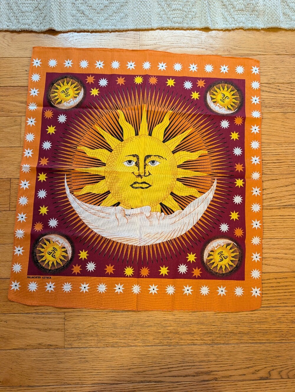 Vintage 90s Celestial Sun Moon Bandana Scarf Astrology Cosmic Witchy Boho Retro